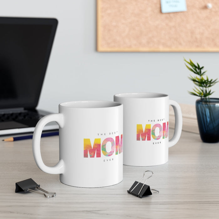 The Ultimate Mother Ceramic Mug 11oz: white, multicolor mug, minimal style