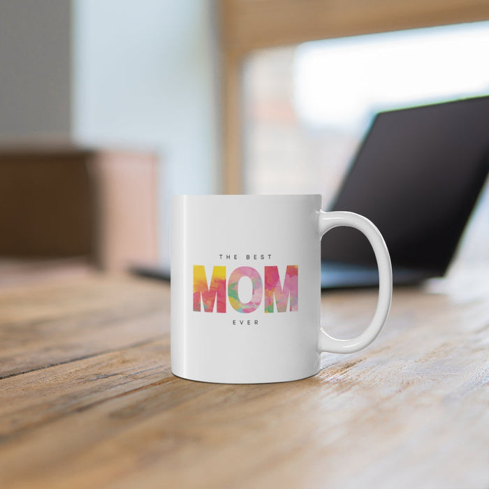 The Ultimate Mother Ceramic Mug 11oz: white, multicolor mug, minimal style