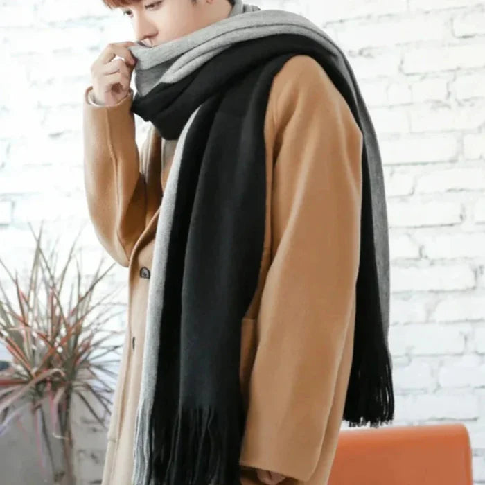 Thick Dual-Toned Men's Scarf: gray, cream white scarf, minimal style