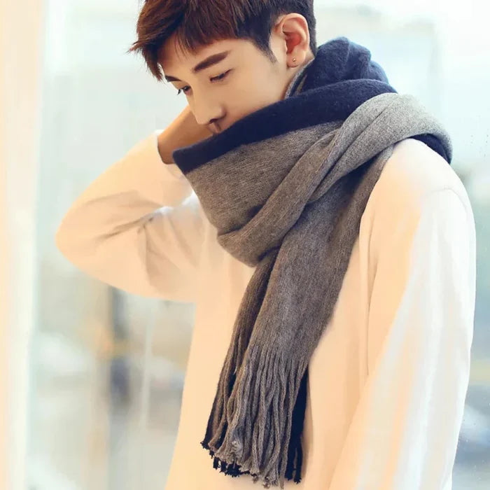 Thick Dual-Toned Men's Scarf: gray, cream white scarf, minimal style