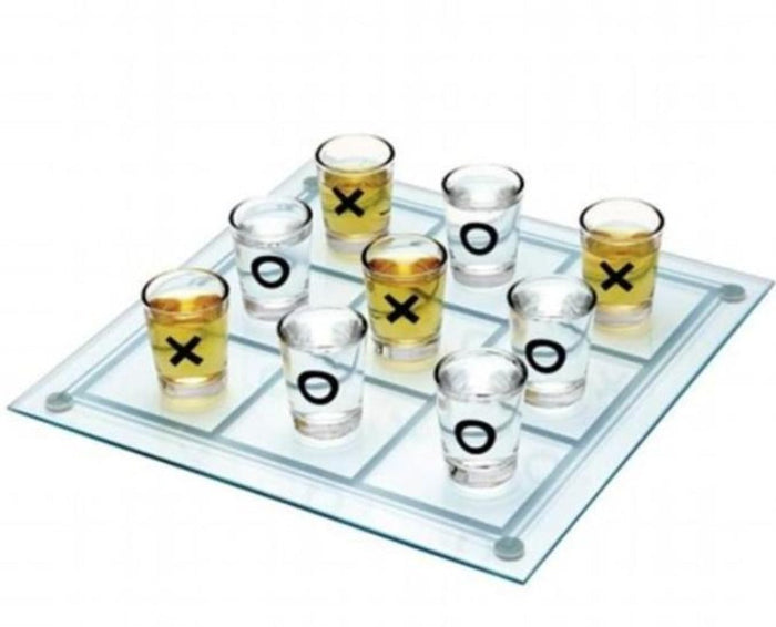 Tic Tac Toe Shot Glass Set: Purchase One, Receive One Free: clear, black tic-tac-toe, minimal style