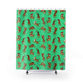 Tiger Decorative Shower Curtains: bright green, orange tigers, cartoon style