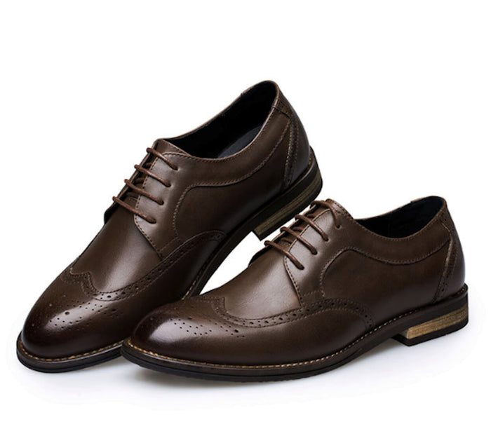 Timeless Brogue Style Men's Oxford Shoes: dark brown, black lace-up dress shoes, classic formal style