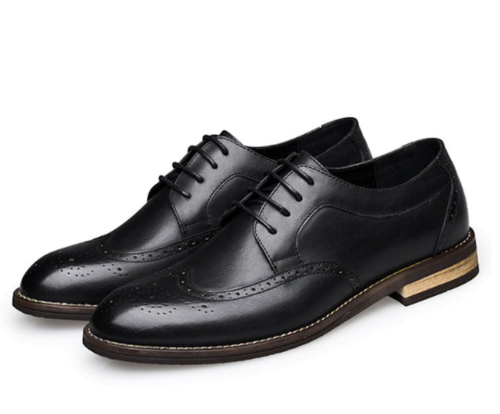 Timeless Brogue Style Men's Oxford Shoes: dark brown, black lace-up dress shoes, classic formal style