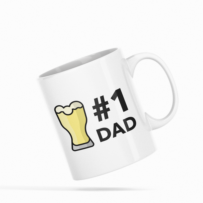 Top Father's Day Mug for Coffee and Beer Enthusiasts: white, black #1 Dad beer-themed graphic, cartoon style