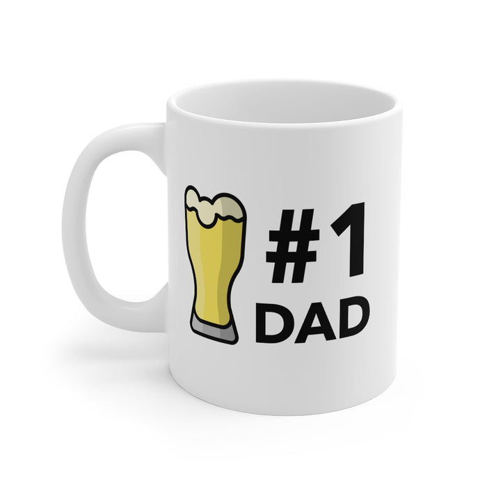 Top Father's Day Mug for Coffee and Beer Enthusiasts: white, black #1 Dad beer-themed graphic, cartoon style