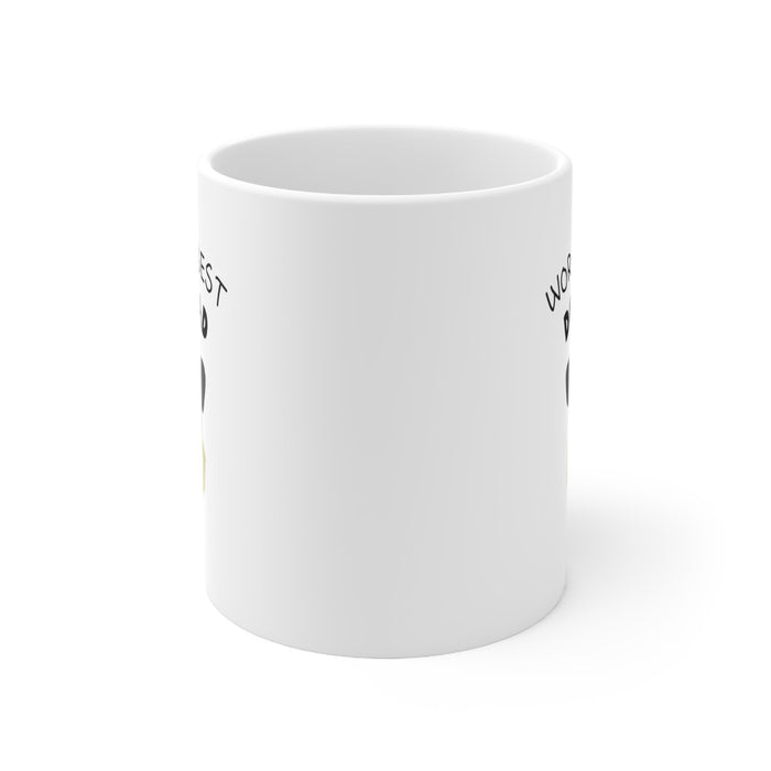 Top Novelty Mug for Proud Dog Fathers: white, black dog dad theme with cartoon dog