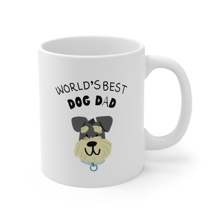 Top Novelty Mug for Proud Dog Fathers: white, black dog dad theme with cartoon dog