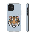Tough iPhone Case with a Striking Tiger Logo: light blue, orange tiger, cartoon style