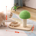 Toy-Infused Pet Tree Scratching Post: light wood, green cat, minimal natural pet accessory style