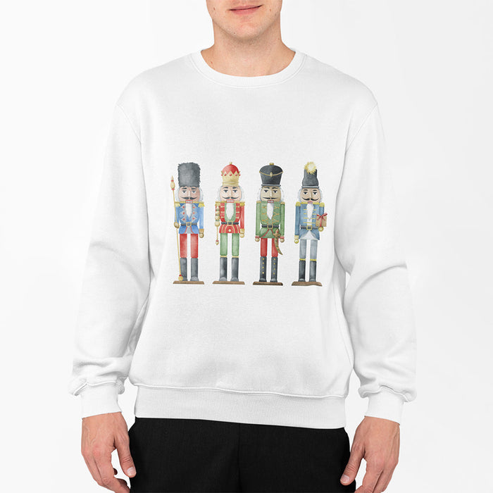 Toys Soldiers Sweatshirt for Men: green, multicolor nutcracker soldiers, festive cartoon style