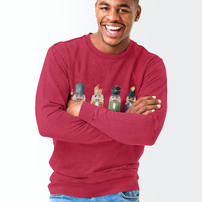 Toys Soldiers Sweatshirt for Men: green, multicolor nutcracker soldiers, festive cartoon style
