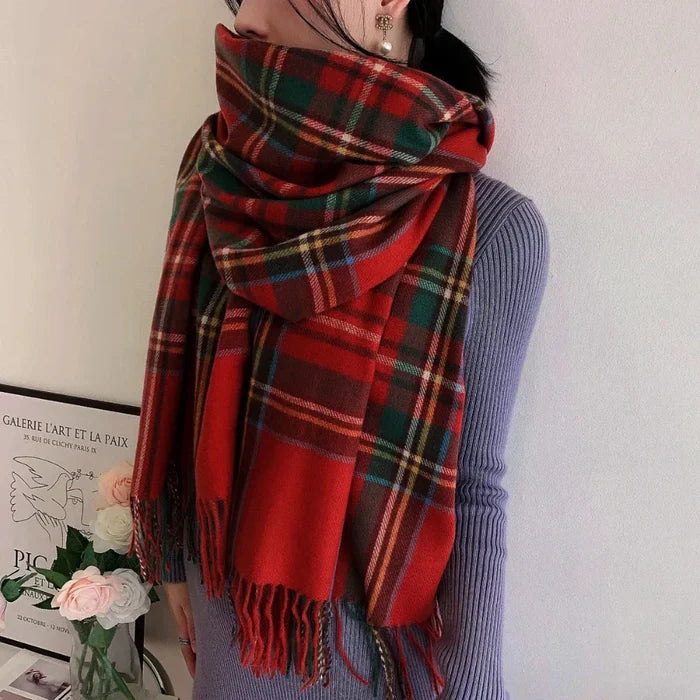 Traditional Plaid Gift Wrap Scarf: red, dark green scarf, classic tartan style