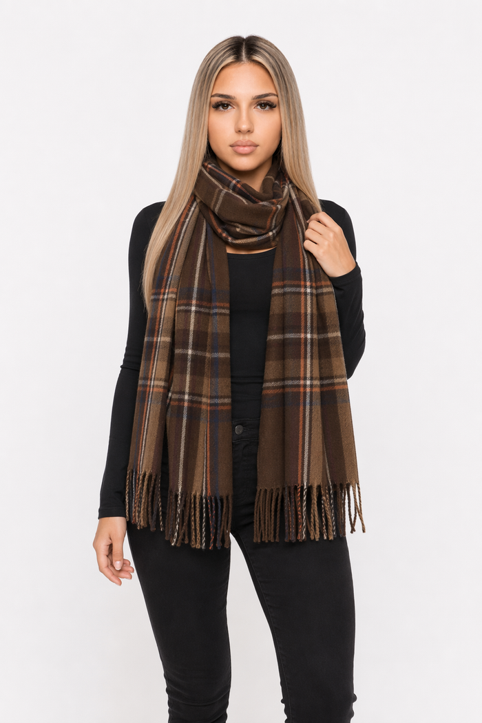 Traditional Plaid Gift Wrap Scarf Brown