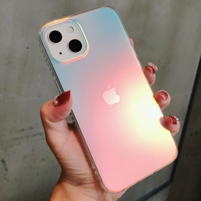 Translucent Gradient iPhone Case: iridescent pastel blue, pink smartphone case, minimal style