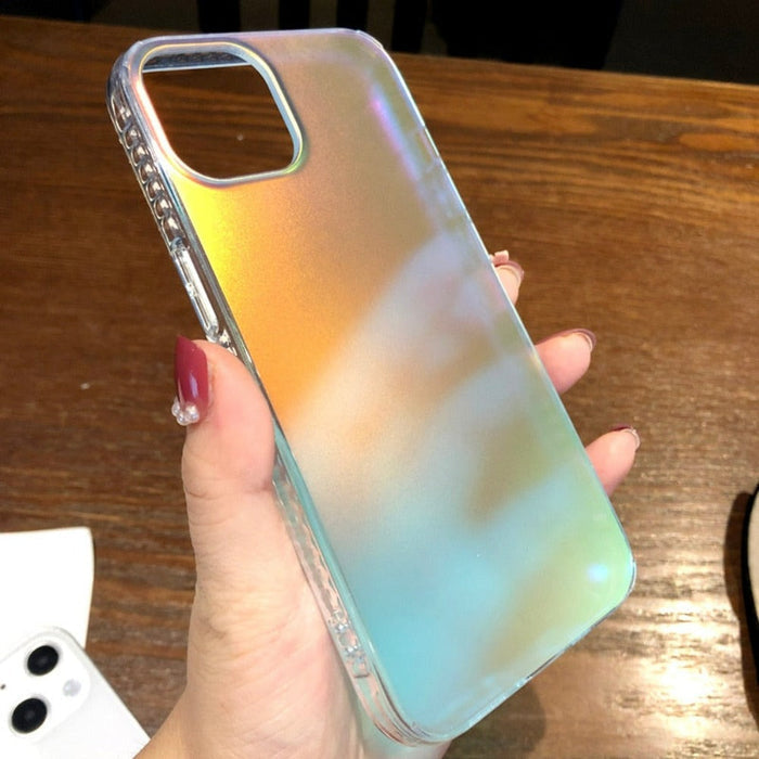 Translucent Gradient iPhone Case: iridescent pastel blue, pink smartphone case, minimal style