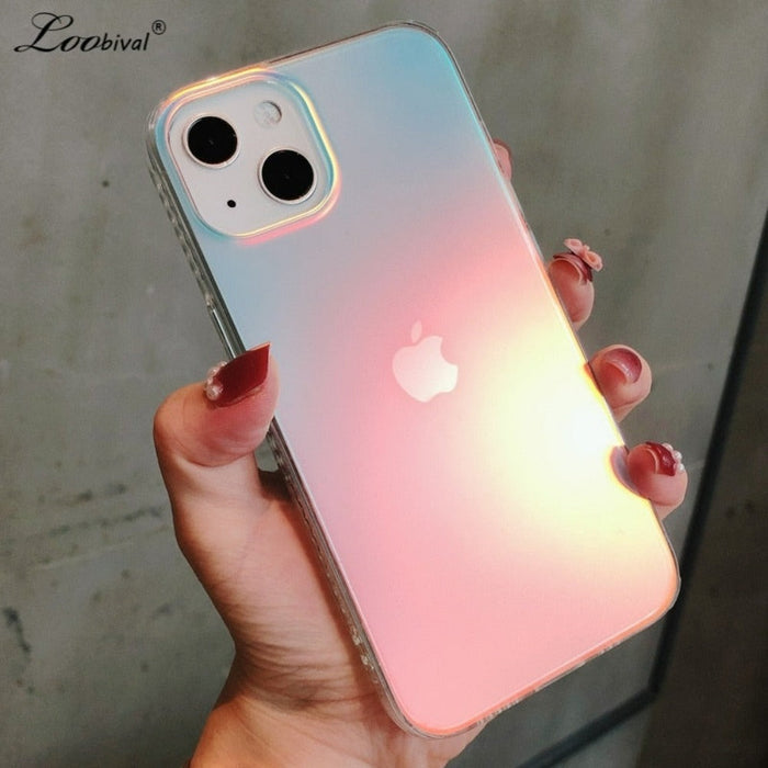 Translucent Gradient iPhone Case: iridescent pastel blue, pink smartphone case, minimal style