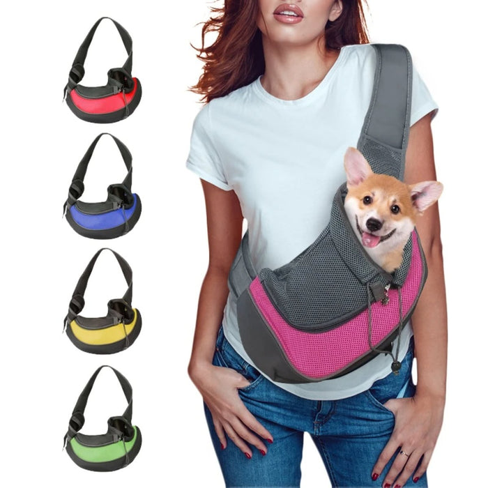 Travel Shoulder Bag for Small Dogs or Cats: dark gray, pink dog, practical casual style