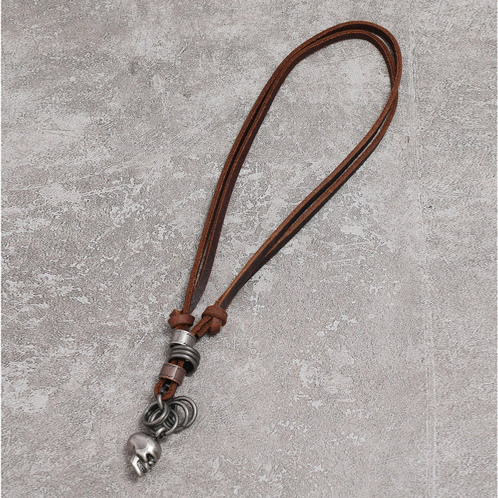 Triangle Charm Adjustable Necklace in Faux Leather: brown, silver necklace pendant, rugged rustic style