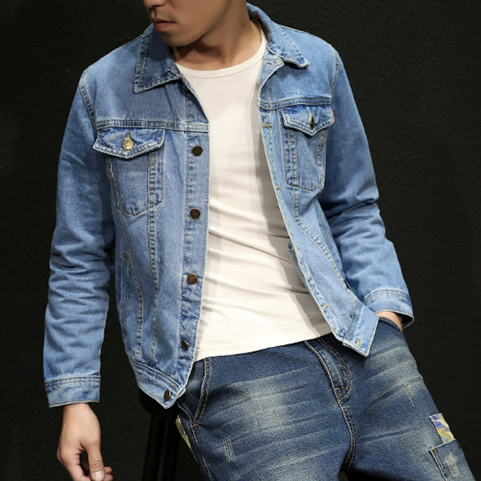 Trucker Style Men's Denim Jacket: blue, white jacket, casual classic denim style