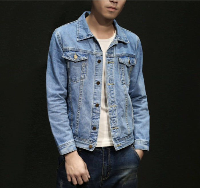 Trucker Style Men's Denim Jacket: blue, white jacket, casual classic denim style