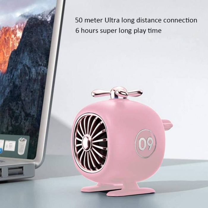 True Wireless Bluetooth 5.0 Mini Helicopter Speakers with Built-in Microphone: pink, silver cartoon helicopter theme, cute ca