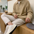 Turn Down Collar Sweater for Men: Redefining the Classic Style: dark charcoal gray, white quarter-zip collared sweater, minim
