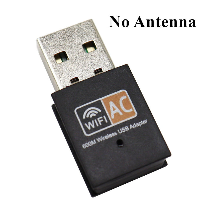 Two-Frequency Wireless USB Dongle: black, silver USB Wi‑Fi adapter with external antenna, product advertisement graphic style