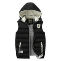 Two Tone Black Winter Puffy Vest with Hood for Men: black, off-white hooded puffer vest, casual sporty style