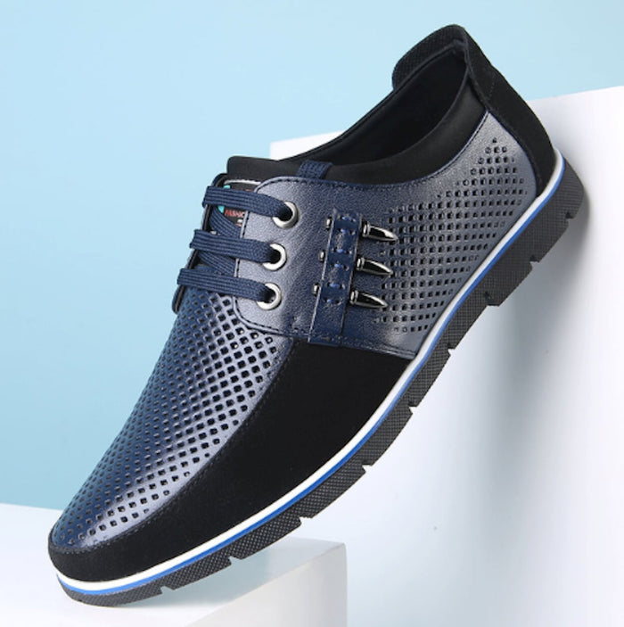 Two Tone Casual Lace Up Men's Footwear: navy blue, black shoe, casual modern style