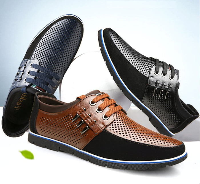 Two Tone Casual Lace Up Men's Footwear: navy blue, black shoe, casual modern style