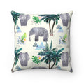 Two-Tone Elephant Cushion: Embellish Your Home, Available in 4 Sizes: off-white, gray elephants and tropical foliage, cartoon