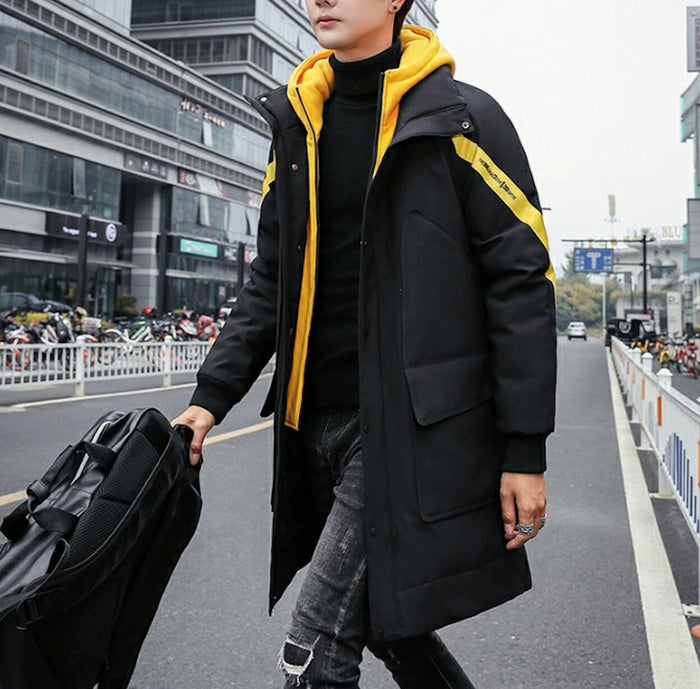 Two Tone Hooded Coat for Men: Enhancing Style and Warmth: black, red hooded puffer coat, urban streetwear style