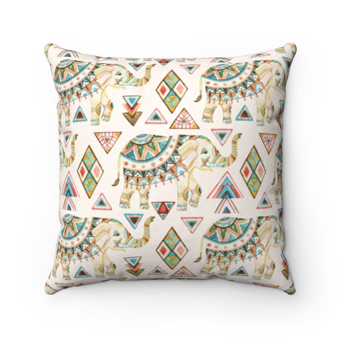 Two-Toned Elephant Cushion for Home Decor, Available in 4 Sizes: cream, teal elephants, bohemian geometric cartoon style
