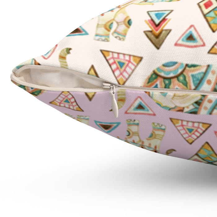 Two-Toned Elephant Cushion for Home Decor, Available in 4 Sizes: cream, teal elephants, bohemian geometric cartoon style