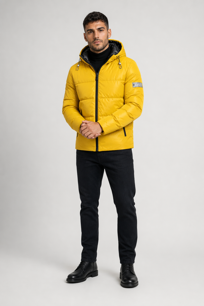 Two-Toned Hooded Puffer Jacket for Men Default