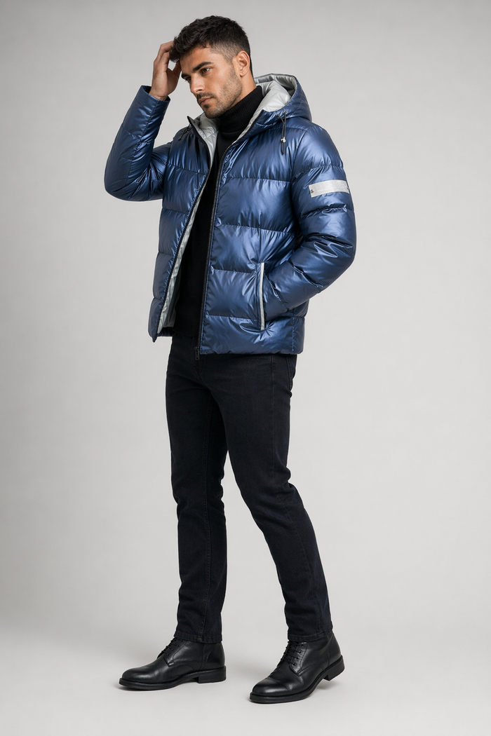 Two-Toned Hooded Puffer Jacket for Men Default
