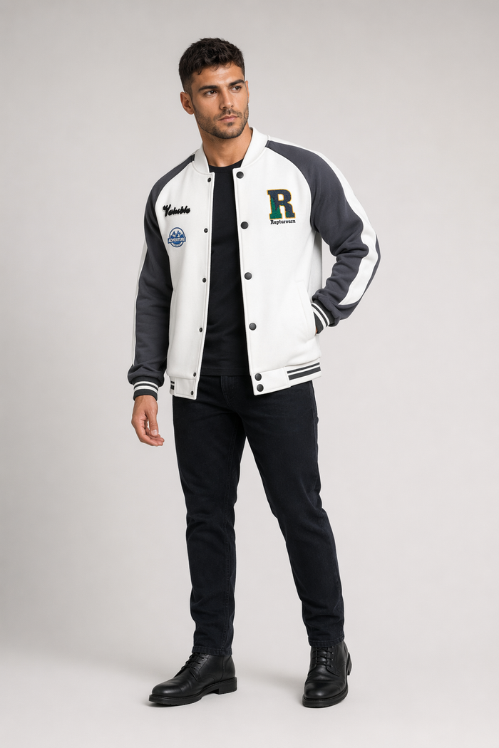 Two-Toned Men's "R" Varsity Coat Gray