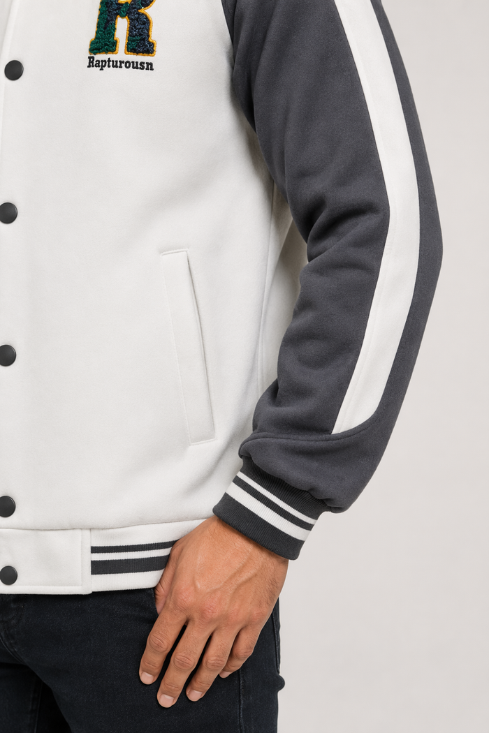 Two-Toned Men's "R" Varsity Coat Gray