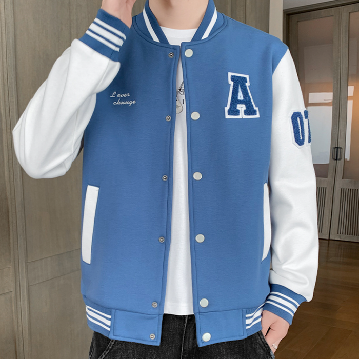 Two-Toned Men's Varsity Jacket: black, light gray varsity jacket, college varsity style