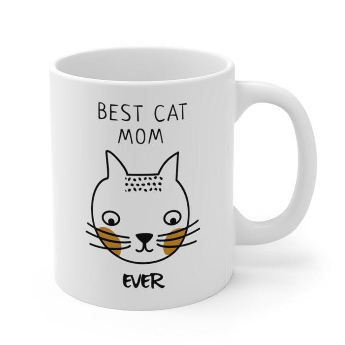 Ultimate Mug for the Greatest Cat Mom: white, black cat, cartoon, minimal style