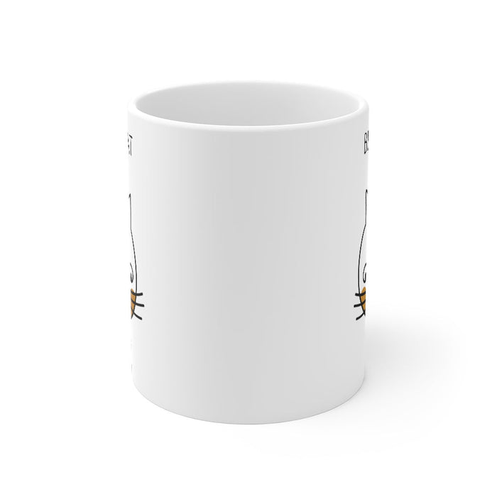 Ultimate Mug for the Greatest Cat Mom: white, black cat, cartoon, minimal style