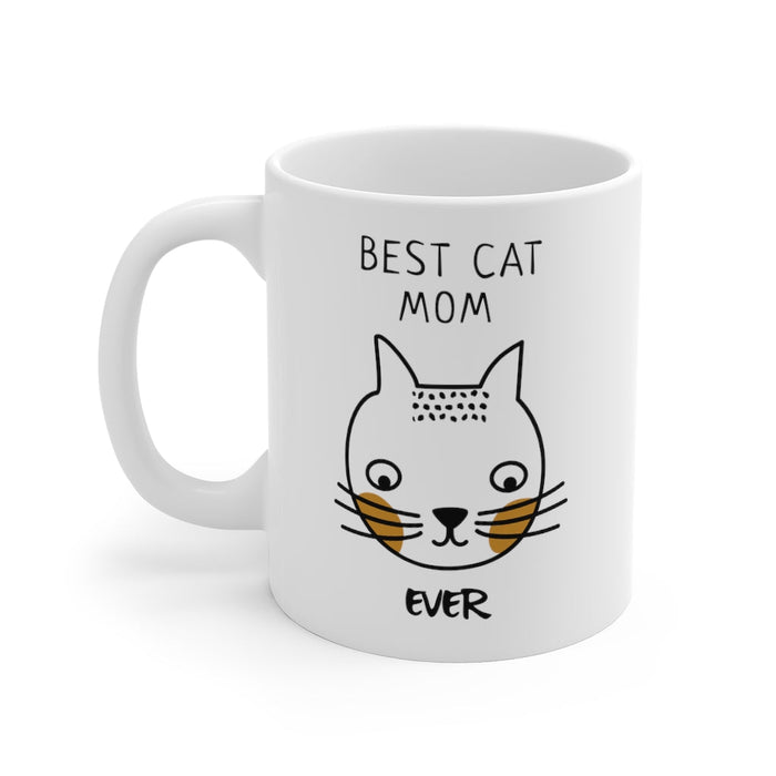Ultimate Mug for the Greatest Cat Mom: white, black cat, cartoon, minimal style
