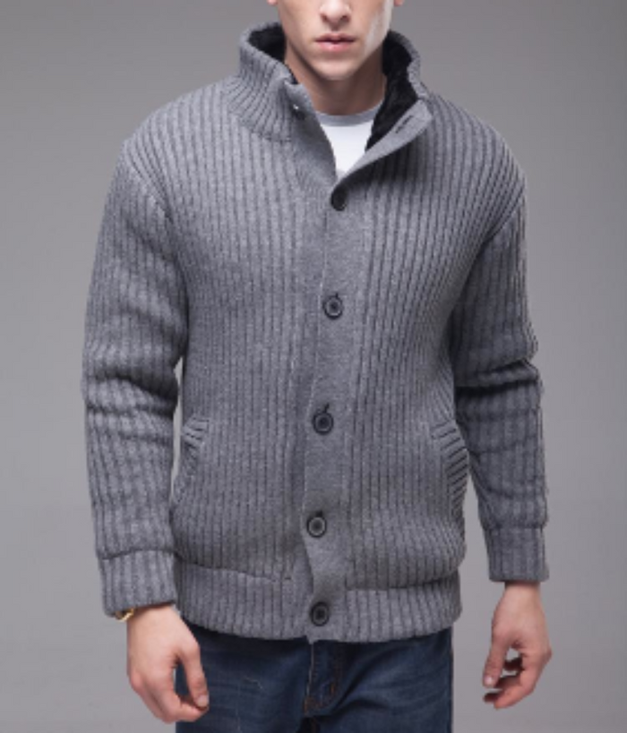 Ultra Cozy Men's Faux Fur Inner Cardigan for Cold Winter Days: dark charcoal gray, white men's knit cardigan, casual style