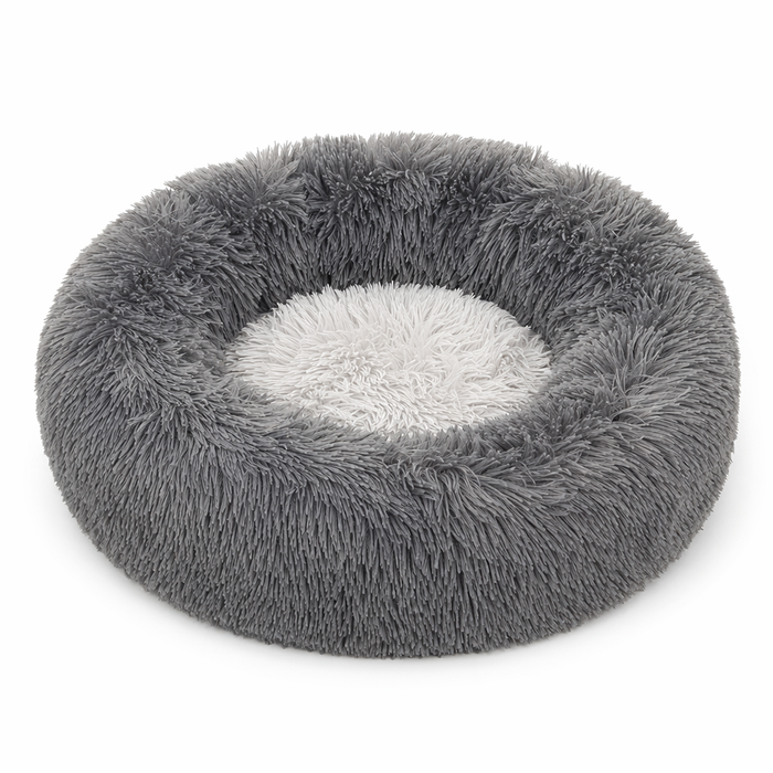 Ultra Plush Round Pet Bed with Soft Long Fur Dark Gray