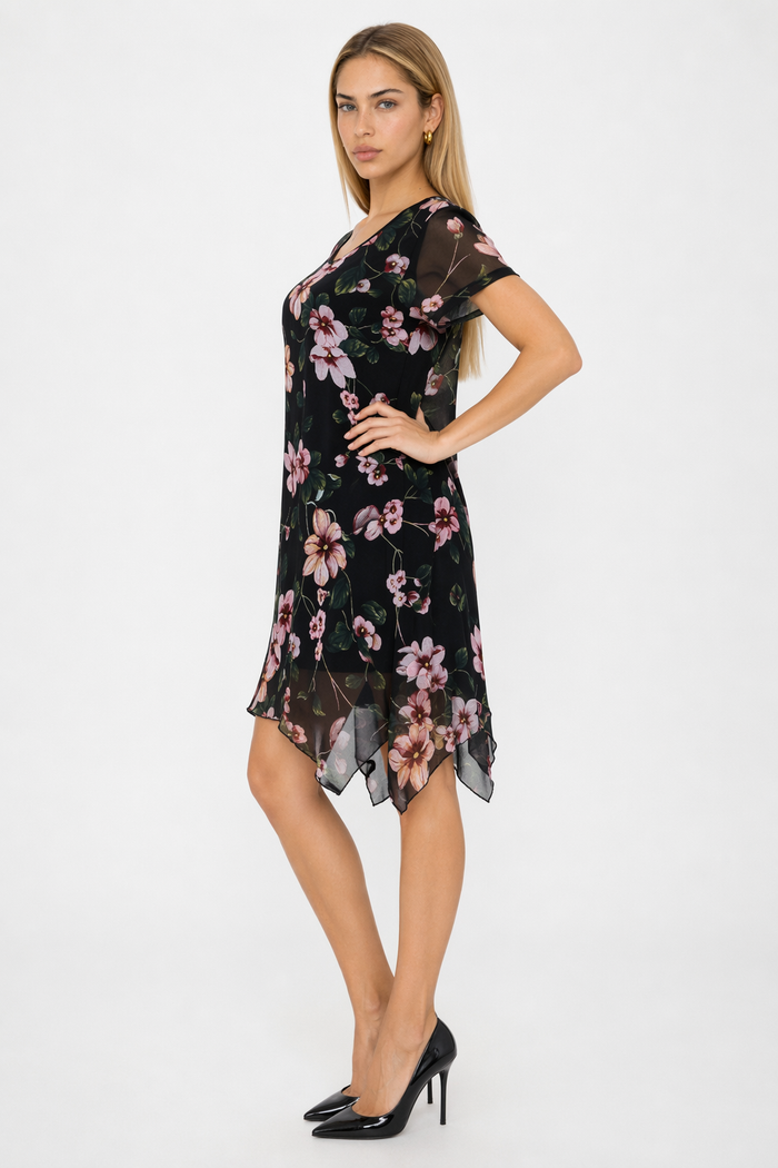 Uneven Short Sleeve Floral Dress for Women Default