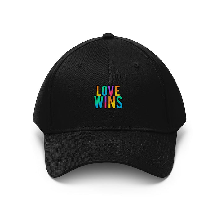 Unisex Twill Cap, Rainbow Love Triumphs: white, multicolor Love Wins pride theme, minimal style