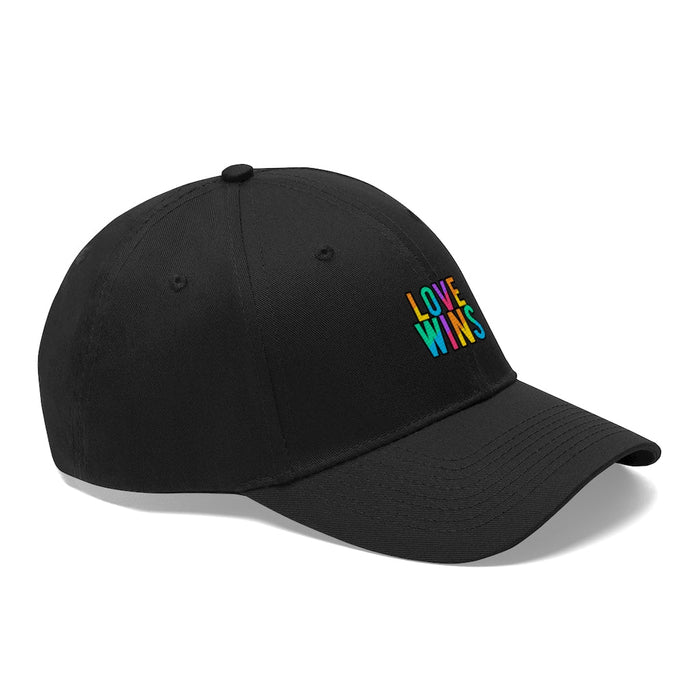 Unisex Twill Cap, Rainbow Love Triumphs: white, multicolor Love Wins pride theme, minimal style