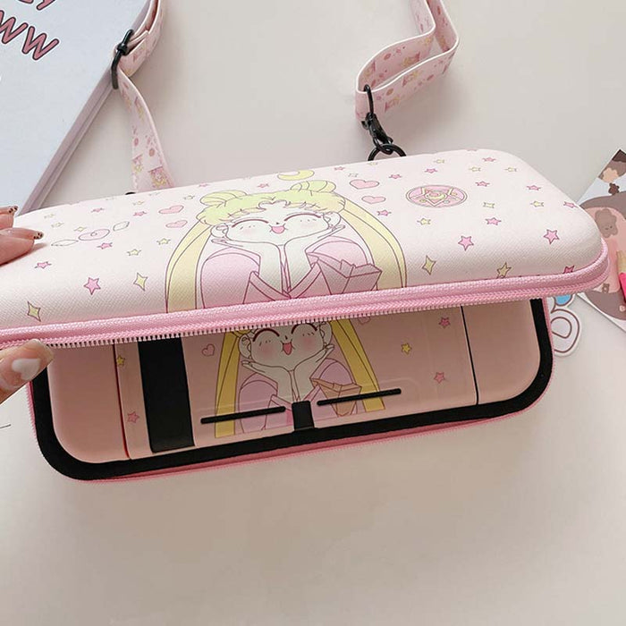 Usagi Switch Carrying Case, Cute & Durable: light pink, white cartoon bunny character, kawaii cartoon style
