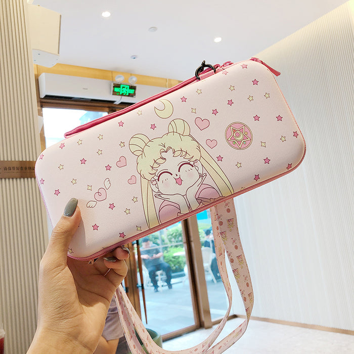 Usagi Switch Carrying Case, Cute & Durable: light pink, white cartoon bunny character, kawaii cartoon style